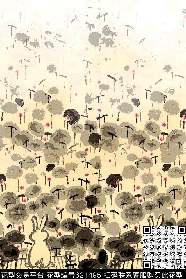 手绘创意水墨数码印花华亿平台下载（图片编号: 621495） - 瓦栏（Walan）