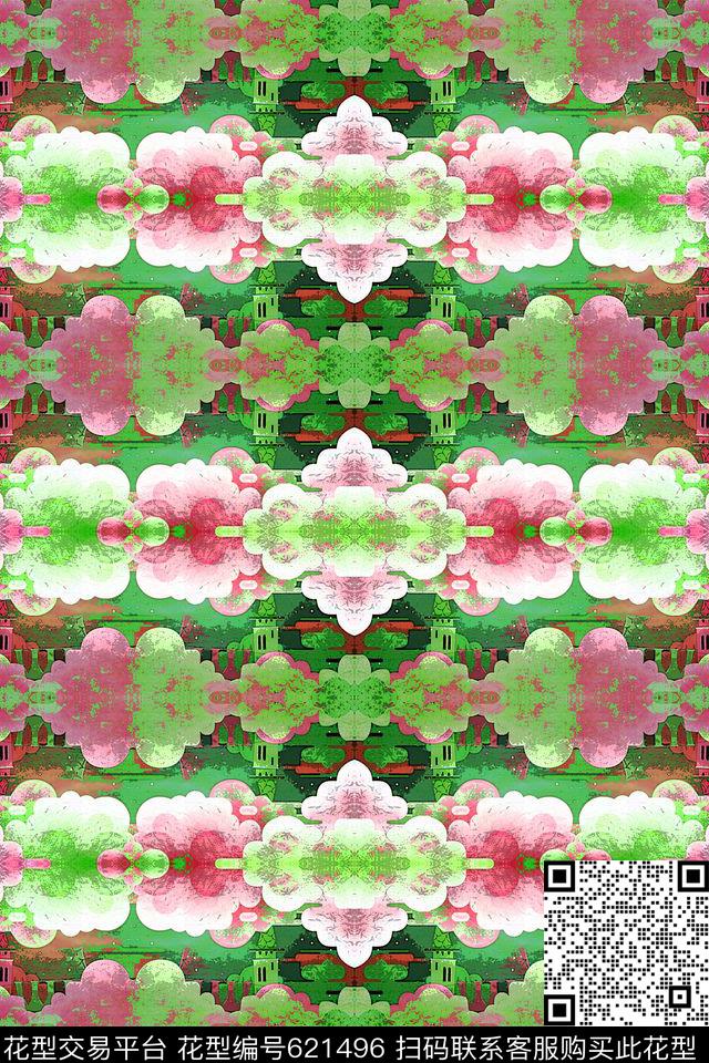 手绘创意几何数码印花华亿平台下载（图片编号: 621496） - 瓦栏（Walan）