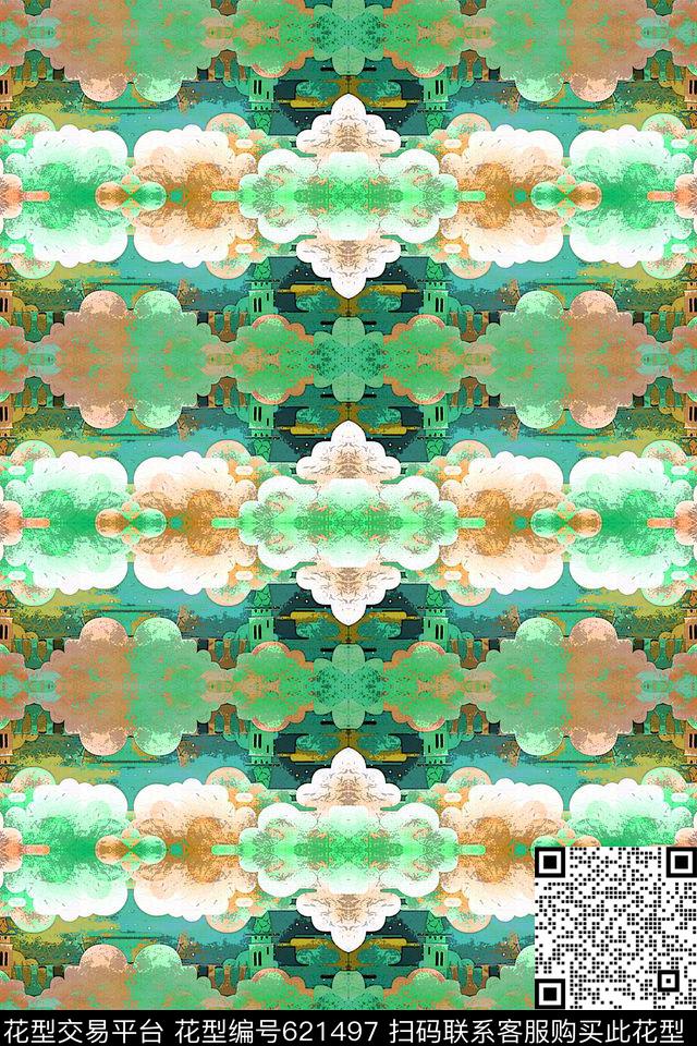 手绘创意几何数码印花华亿平台下载（图片编号: 621497） - 瓦栏（Walan）