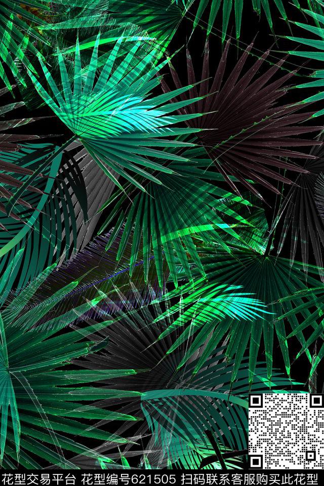 热带棕榈叶数码印花华亿平台下载（图片编号: 621505） - 瓦栏（Walan）