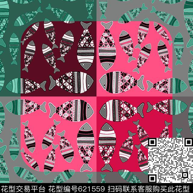 丝巾围巾秀场鱼儿自在飘抽象数码印花华亿平台下载（图片编号: 621559） - 瓦栏（Walan）