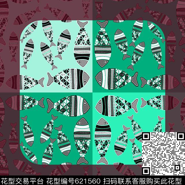 丝巾围巾秀场鱼儿自在飘抽象数码印花华亿平台下载（图片编号: 621560） - 瓦栏（Walan）