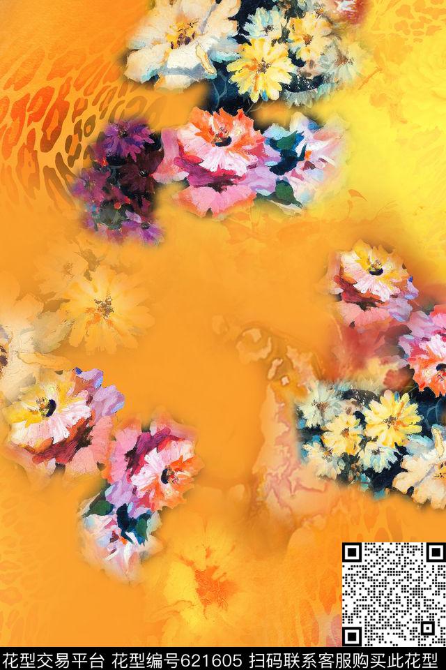 花朵花卉油画数码印花华亿平台下载（图片编号: 621605） - 瓦栏（Walan）