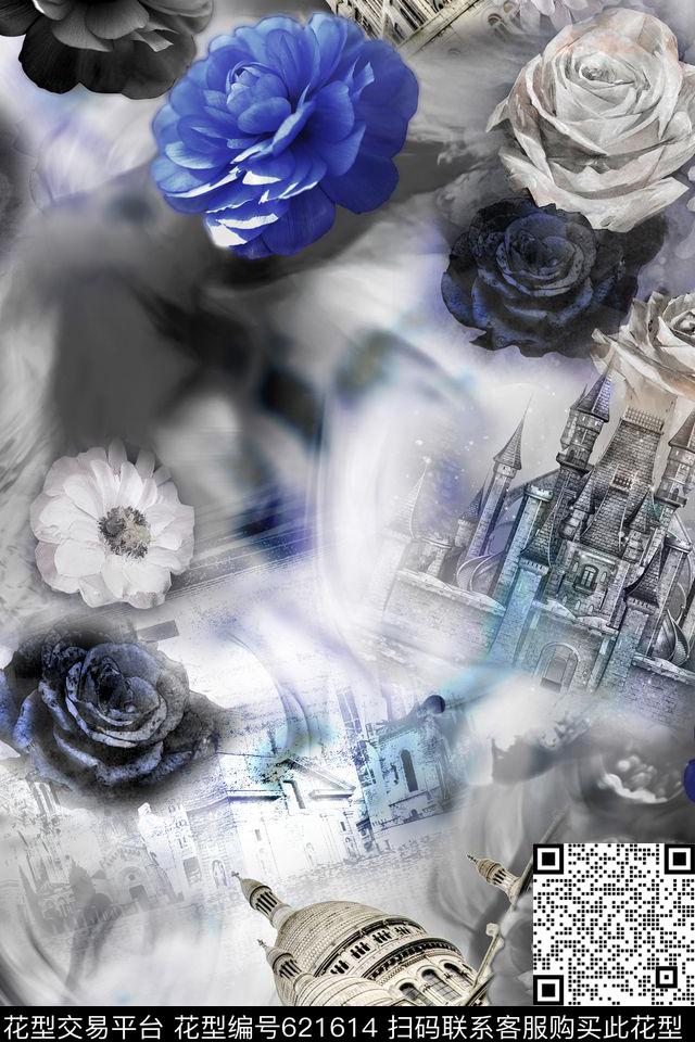 风景建筑建筑花卉数码印花华亿平台下载（图片编号: 621614） - 瓦栏（Walan）