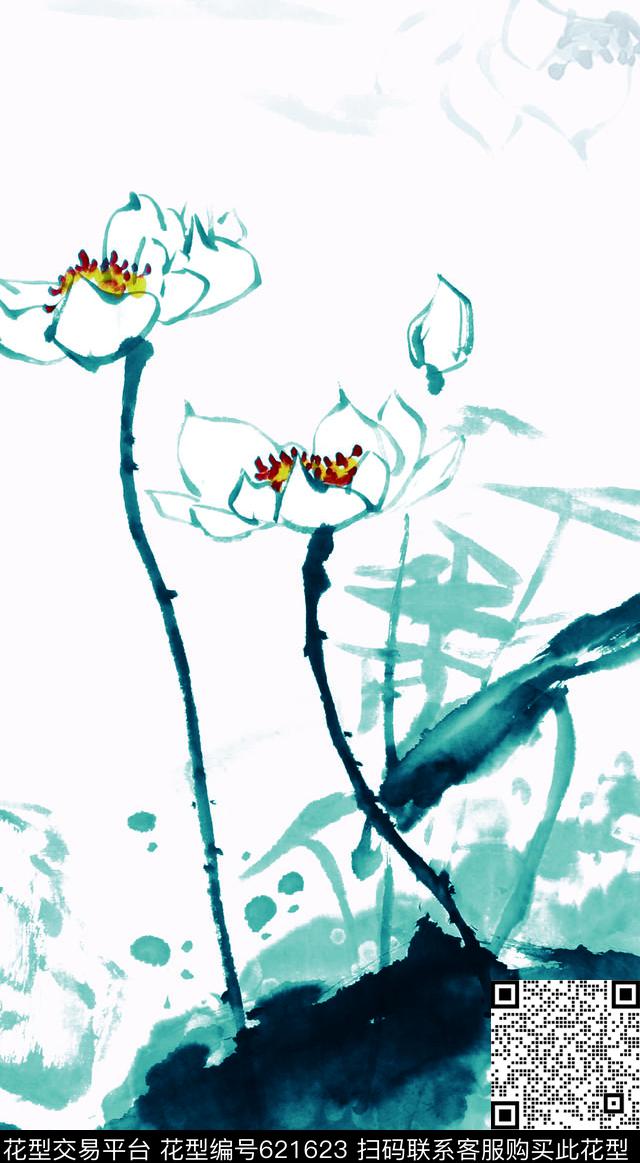 荷花大花花卉数码印花华亿平台下载（图片编号: 621623） - 瓦栏（Walan）