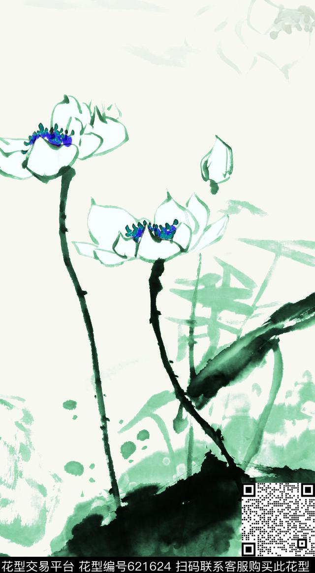 荷花大花花卉数码印花华亿平台下载（图片编号: 621624） - 瓦栏（Walan）
