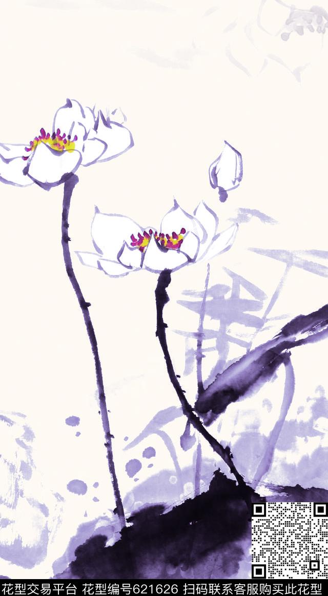 荷花大花花卉数码印花华亿平台下载（图片编号: 621626） - 瓦栏（Walan）