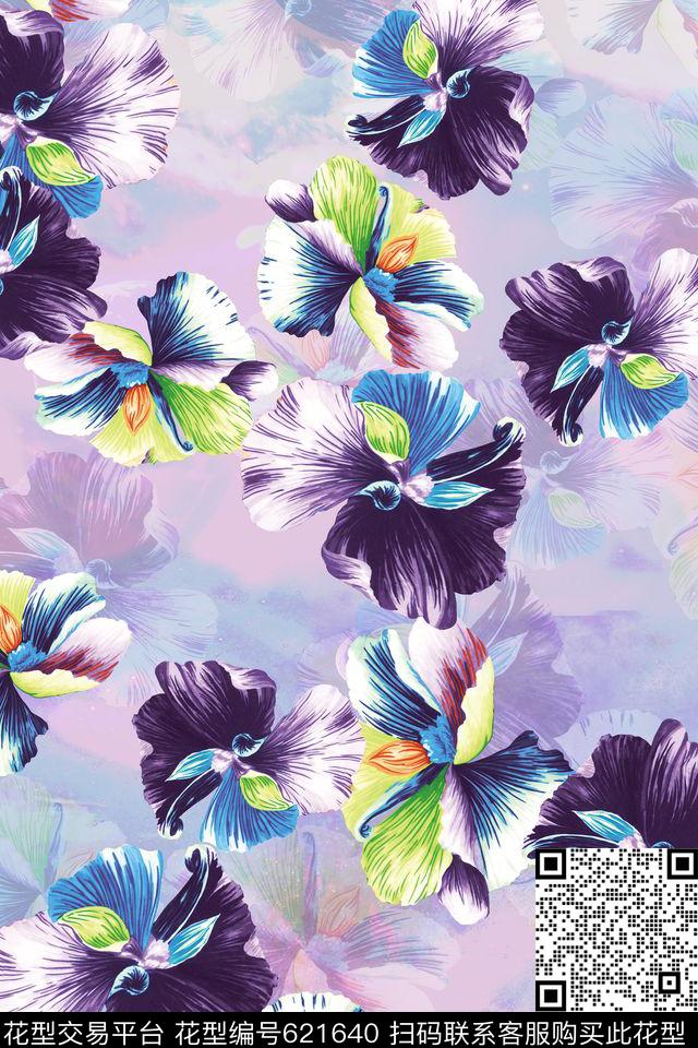 时尚清新花朵花卉数码印花华亿平台下载（图片编号: 621640） - 瓦栏（Walan）