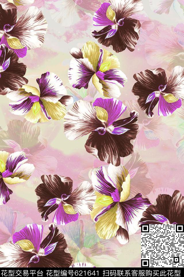 时尚清新花朵花卉数码印花华亿平台下载（图片编号: 621641） - 瓦栏（Walan）