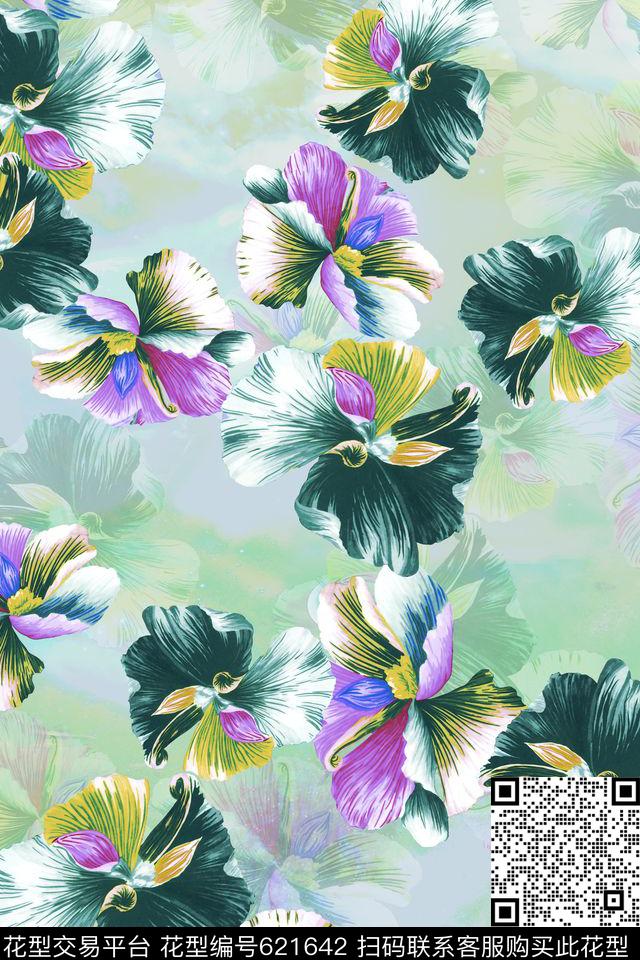 时尚清新花朵花卉数码印花华亿平台下载（图片编号: 621642） - 瓦栏（Walan）