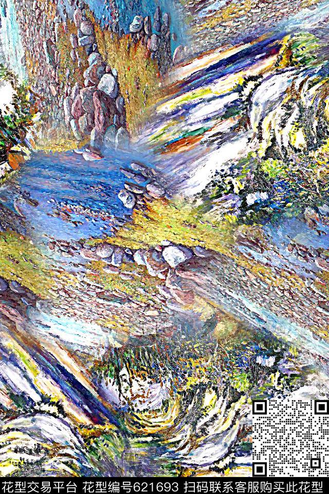 流行油画抽象数码印花华亿平台下载（图片编号: 621693） - 瓦栏（Walan）