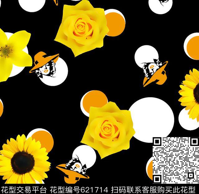 波点小花人像数码印花华亿平台下载（图片编号: 621714） - 瓦栏（Walan）