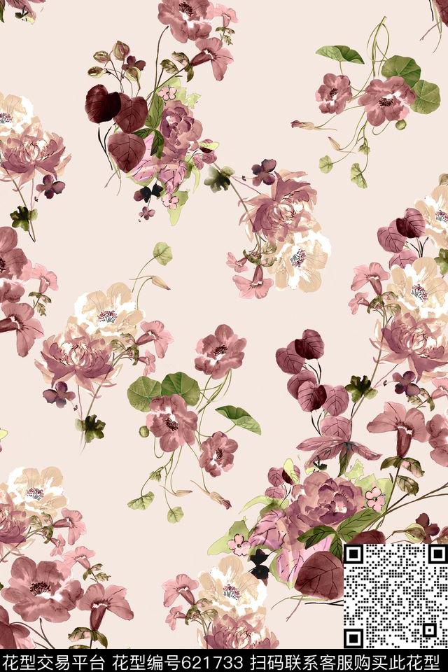 花朵花卉手绘传统印花华亿平台下载（图片编号: 621733） - 瓦栏（Walan）