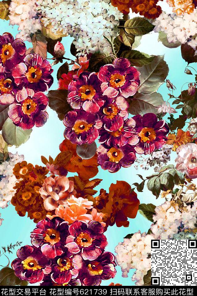 花卉油画花朵数码印花华亿平台下载（图片编号: 621739） - 瓦栏（Walan）