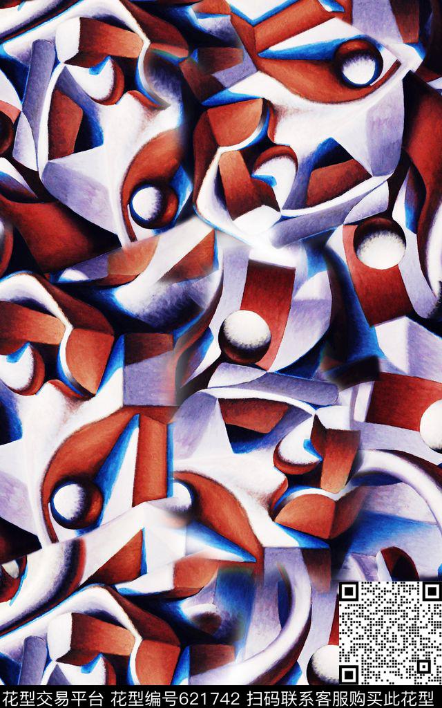 色块抽象油画数码印花华亿平台下载（图片编号: 621742） - 瓦栏（Walan）
