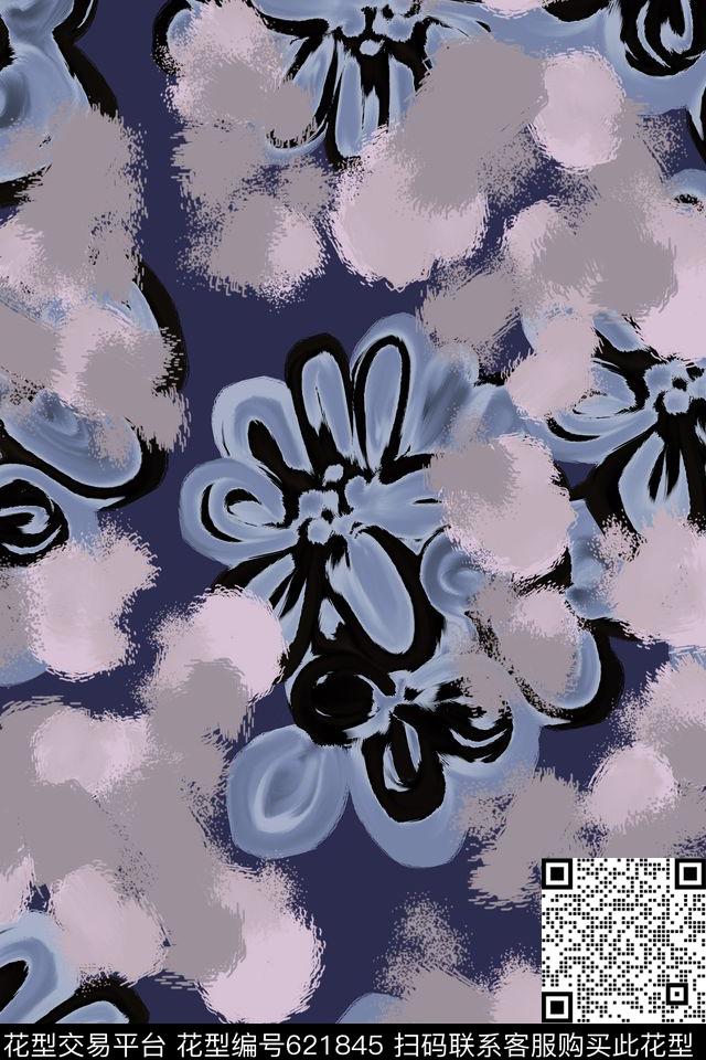 手绘花卉风格花卉数码印花华亿平台下载（图片编号: 621845） - 瓦栏（Walan）