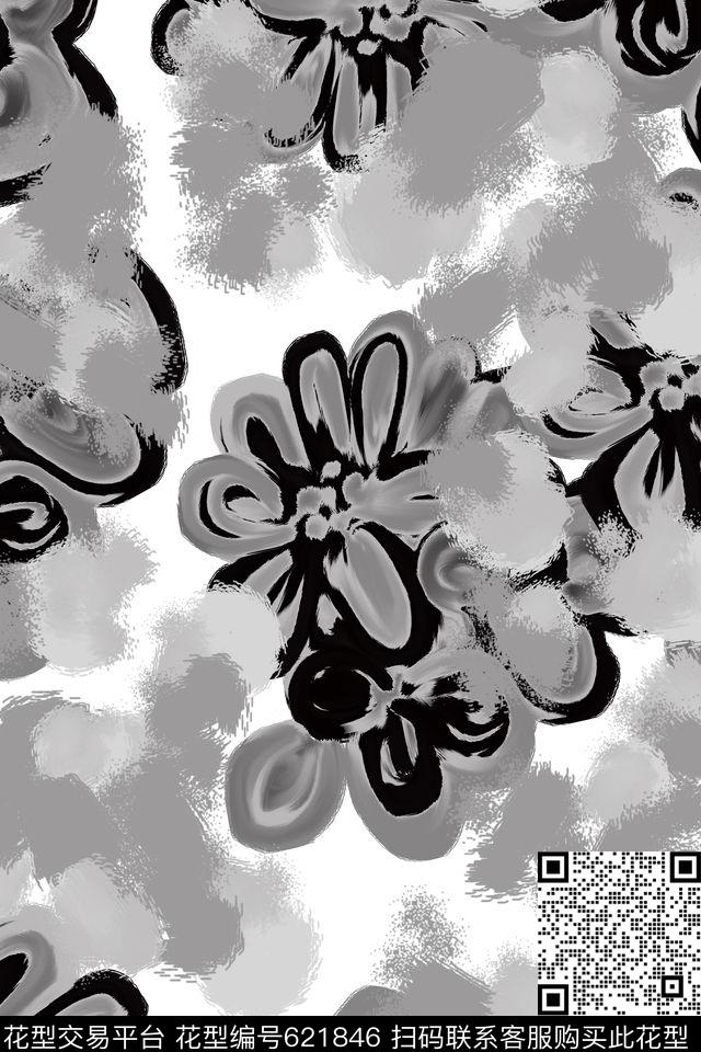 手绘花卉风格花卉数码印花华亿平台下载（图片编号: 621846） - 瓦栏（Walan）