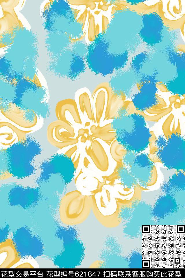 手绘花卉风格花卉数码印花华亿平台下载（图片编号: 621847） - 瓦栏（Walan）