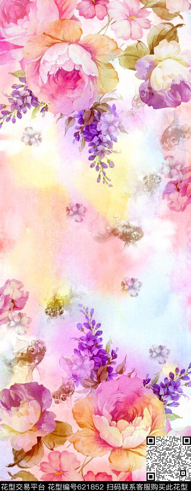花朵花卉长巾数码印花华亿平台下载（图片编号: 621852） - 瓦栏（Walan）