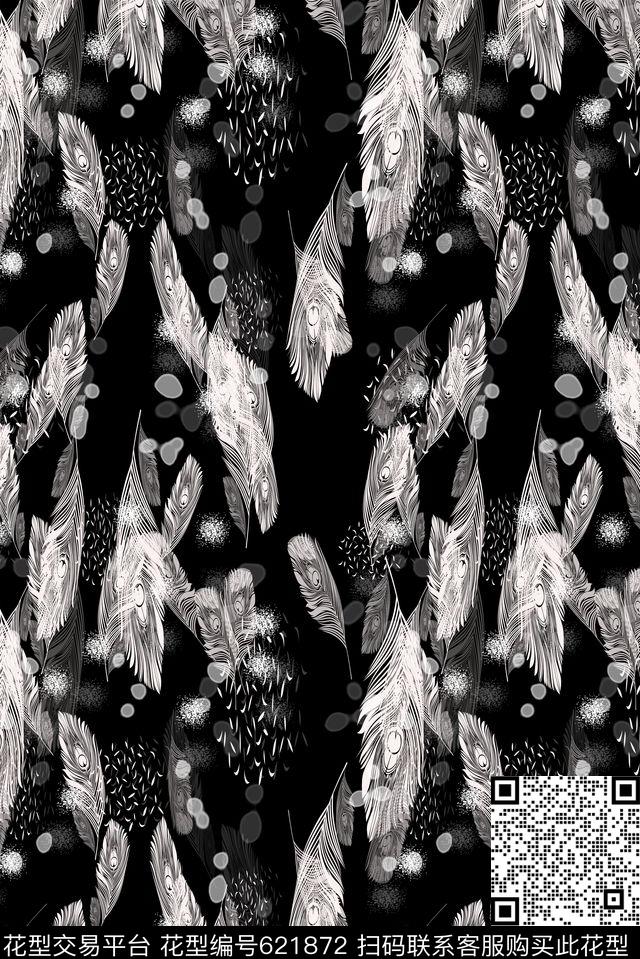 鸟昆虫图案羽毛组合趣味图案数码印花华亿平台下载（图片编号: 621872） - 瓦栏（Walan）