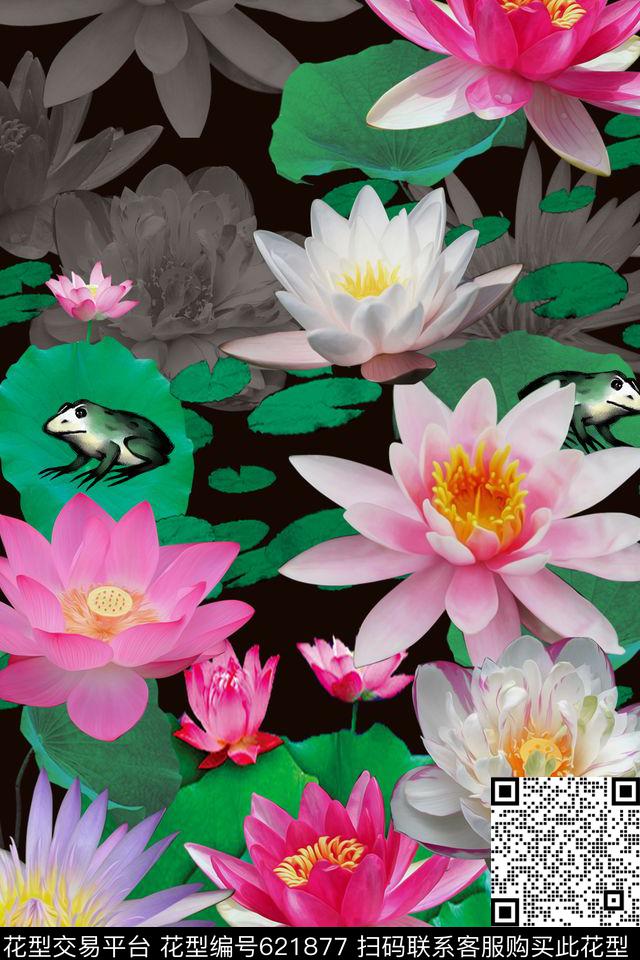 荷花荷叶服装数码印花华亿平台下载（图片编号: 621877） - 瓦栏（Walan）