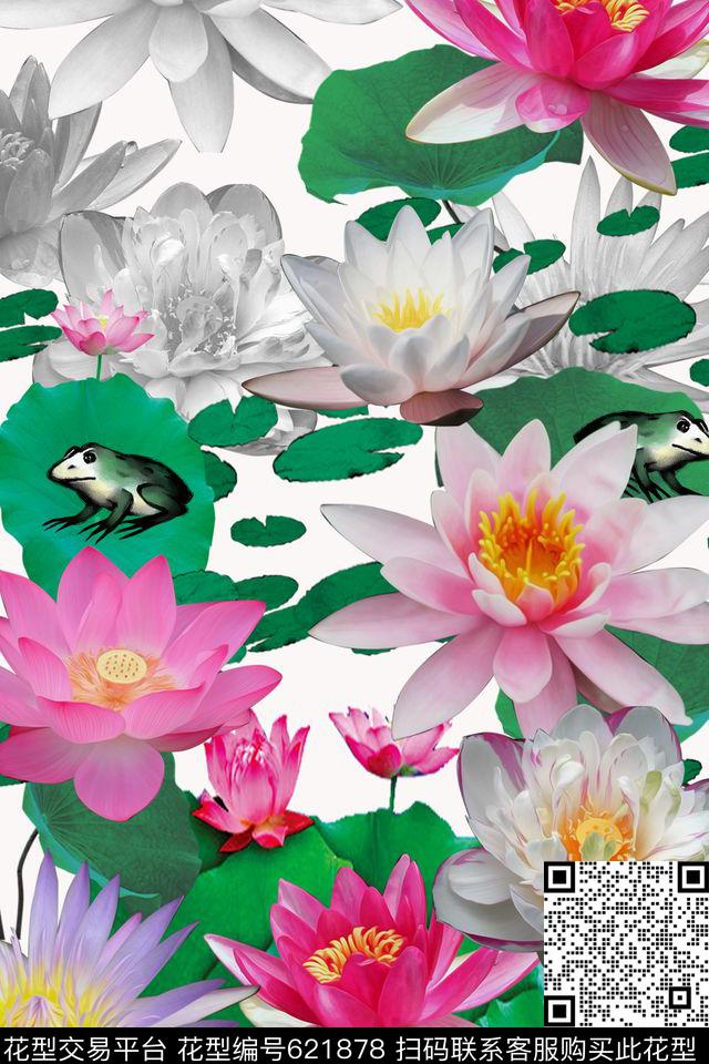 荷花荷叶服装数码印花华亿平台下载（图片编号: 621878） - 瓦栏（Walan）