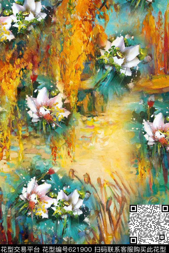 面料花油画花朵数码印花华亿平台下载（图片编号: 621900） - 瓦栏（Walan）
