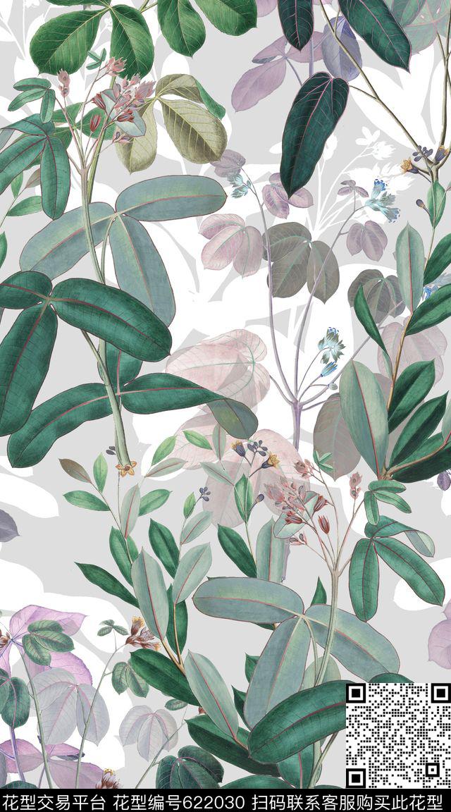 复古田园风叶子花卉数码印花华亿平台下载（图片编号: 622030） - 瓦栏（Walan）