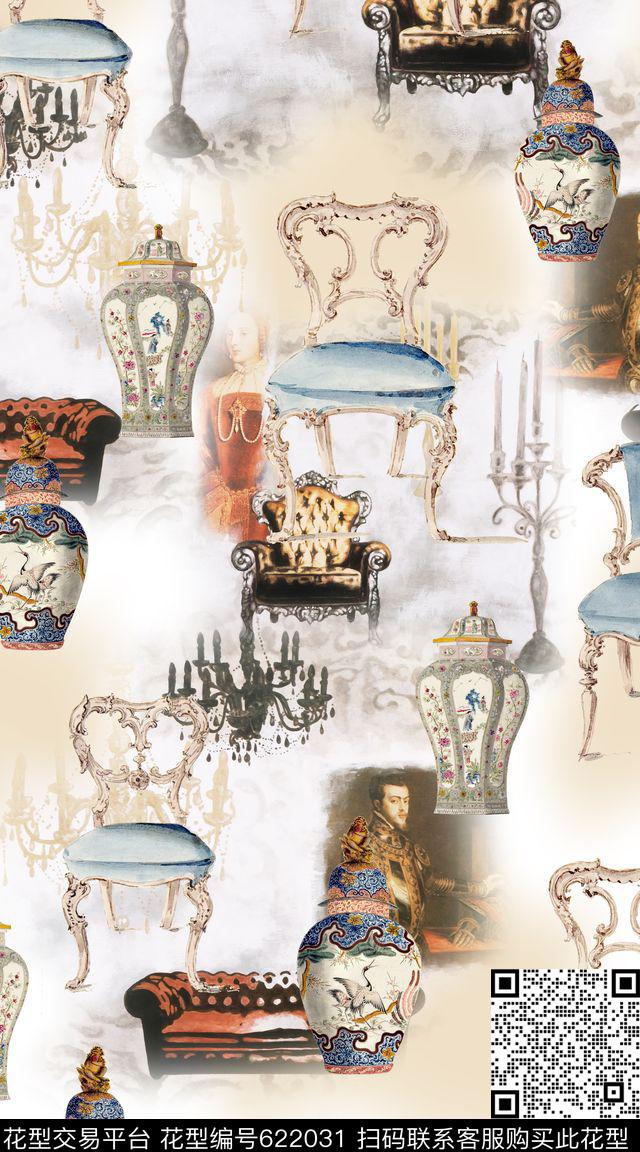 复古欧式沙发数码印花华亿平台下载（图片编号: 622031） - 瓦栏（Walan）