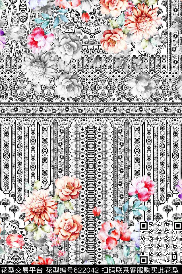 时尚花卉水彩数码印花华亿平台下载（图片编号: 622042） - 瓦栏（Walan）