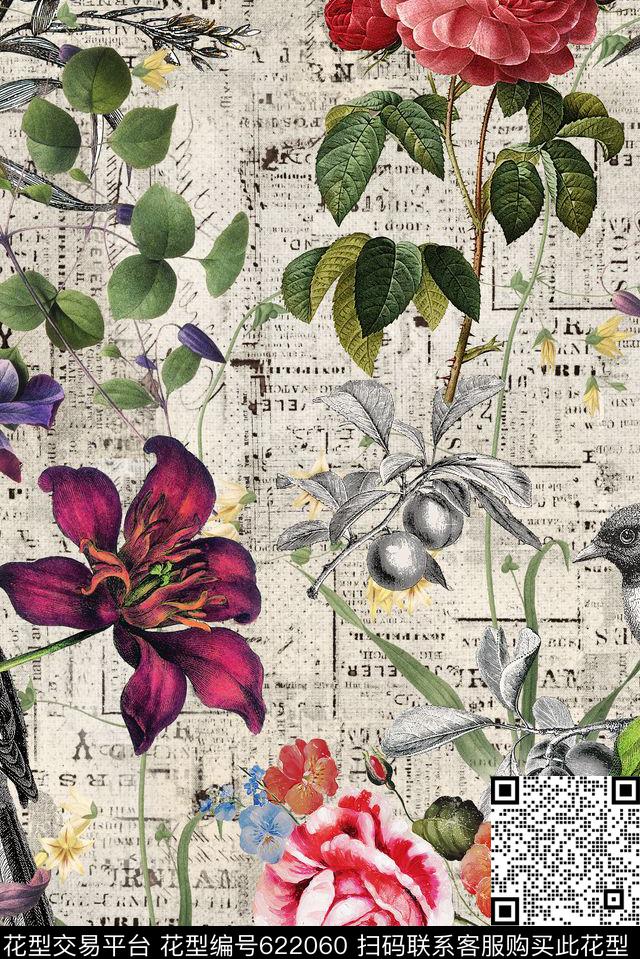 时尚花卉欧式数码印花华亿平台下载（图片编号: 622060） - 瓦栏（Walan）