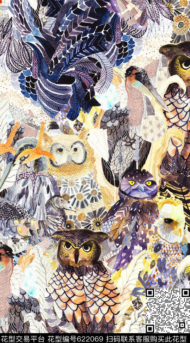 满版时尚鸟数码印花华亿平台下载（图片编号: 622069） - 瓦栏（Walan）