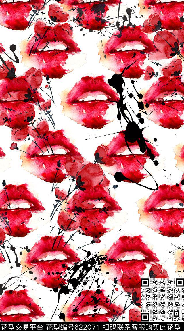 泼墨嘴唇时尚数码印花华亿平台下载（图片编号: 622071） - 瓦栏（Walan）