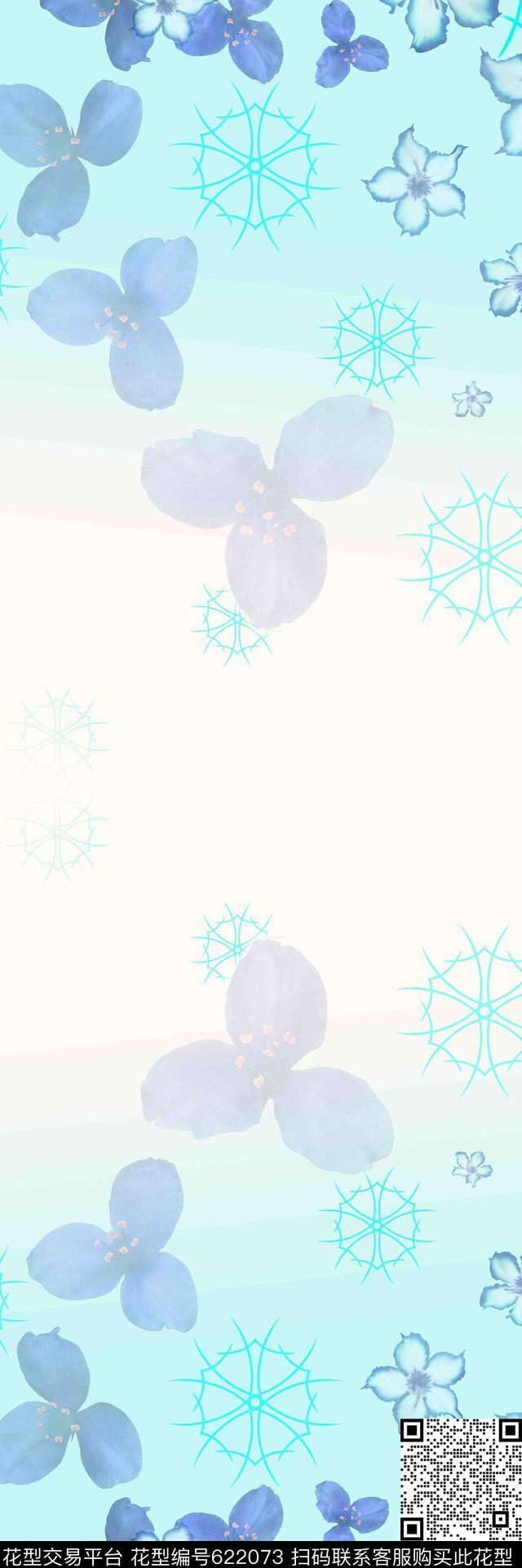 花卉蓝色数码印花华亿平台下载（图片编号: 622073） - 瓦栏（Walan）