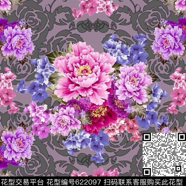 牡丹花朵花卉数码印花华亿平台下载（图片编号: 622097） - 瓦栏（Walan）