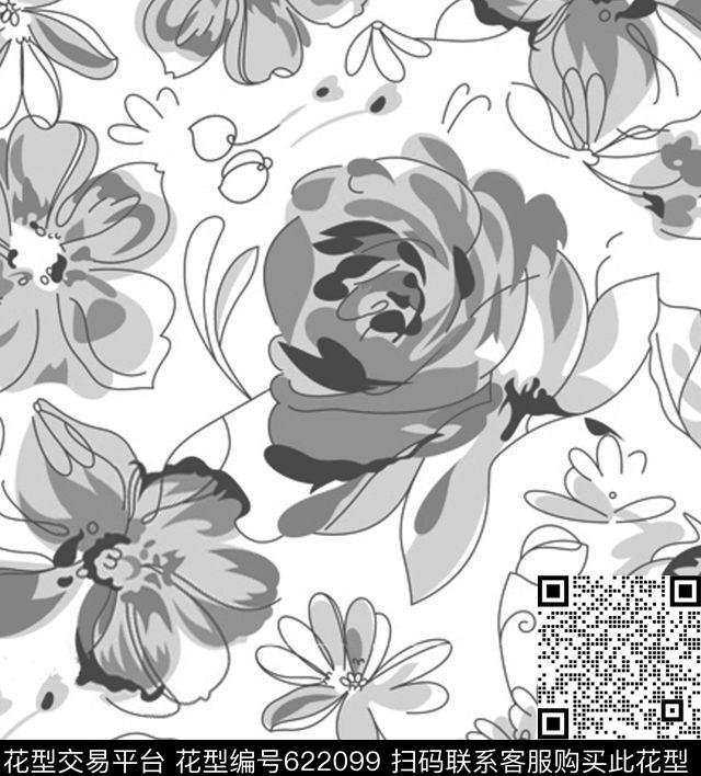 玫瑰花卉大花传统印花华亿平台下载（图片编号: 622099） - 瓦栏（Walan）