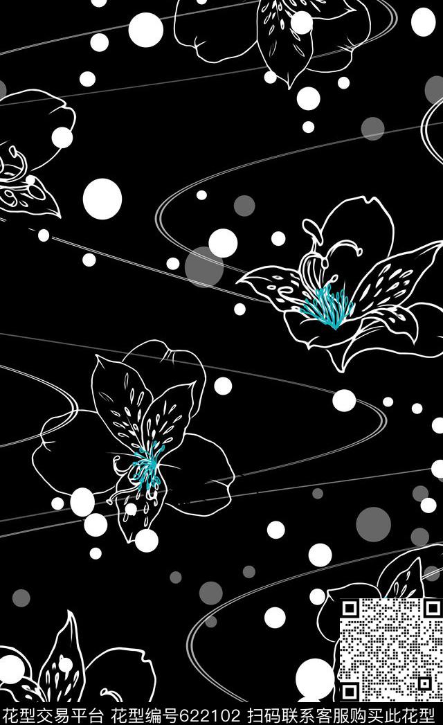 花卉波点线条传统印花华亿平台下载（图片编号: 622102） - 瓦栏（Walan）