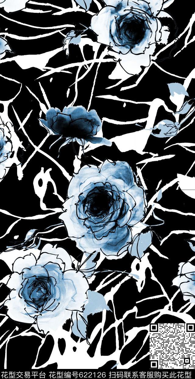 手绘抽象线条花卉传统印花华亿平台下载（图片编号: 622126） - 瓦栏（Walan）
