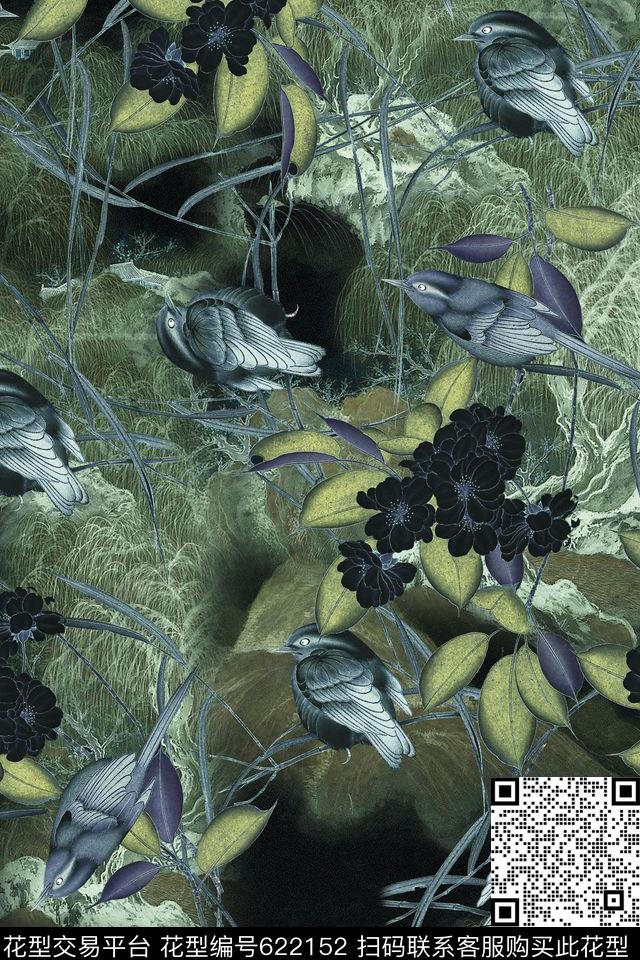 鸟花卉手绘数码印花华亿平台下载（图片编号: 622152） - 瓦栏（Walan）