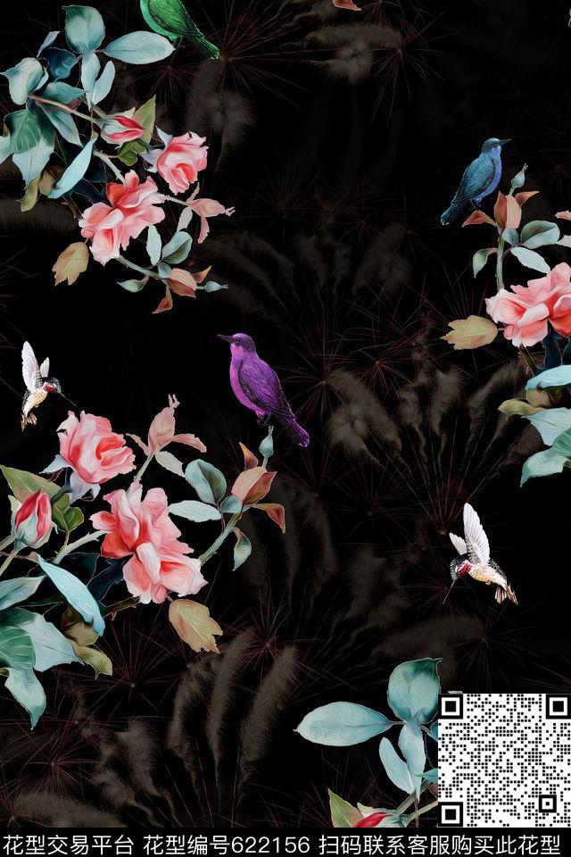手绘花鸟花卉数码印花华亿平台下载（图片编号: 622156） - 瓦栏（Walan）