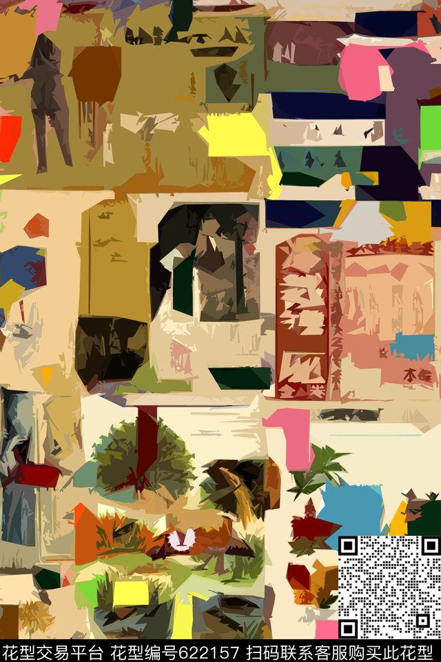 创意手绘色块数码印花华亿平台下载（图片编号: 622157） - 瓦栏（Walan）