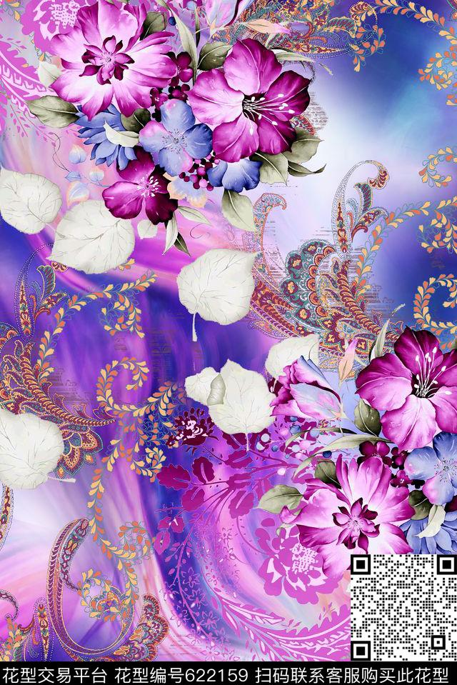 抽象花卉民族数码印花华亿平台下载（图片编号: 622159） - 瓦栏（Walan）