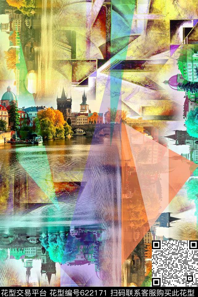 风景几何抽象数码印花华亿平台下载（图片编号: 622171） - 瓦栏（Walan）