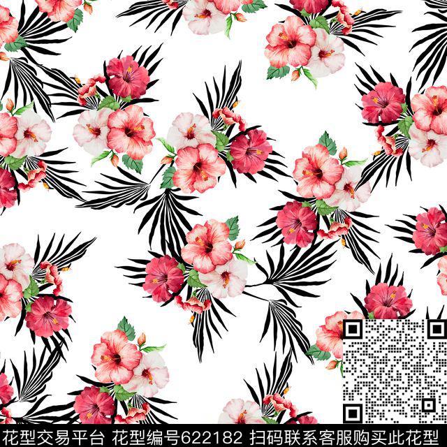 热带花卉棕树叶沙滩数码印花华亿平台下载（图片编号: 622182） - 瓦栏（Walan）