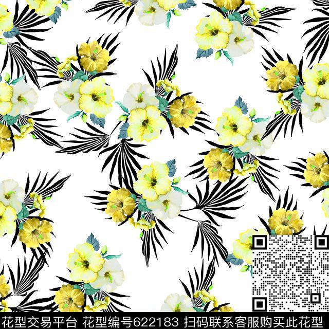 热带花卉棕树叶沙滩数码印花华亿平台下载（图片编号: 622183） - 瓦栏（Walan）