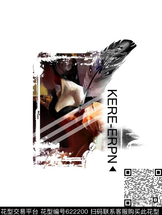 人物像羽毛男装T恤数码印花华亿平台下载（图片编号: 622200） - 瓦栏（Walan）