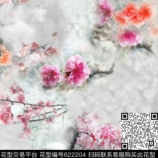 此华亿平台为1/2跳接桃花海棠花数码印花华亿平台下载（图片编号: 622204） - 瓦栏（Walan）
