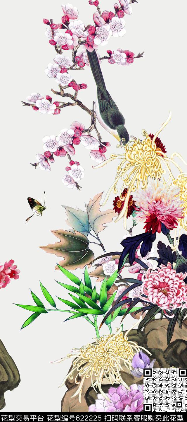 花鸟菊花花朵数码印花华亿平台下载（图片编号: 622225） - 瓦栏（Walan）