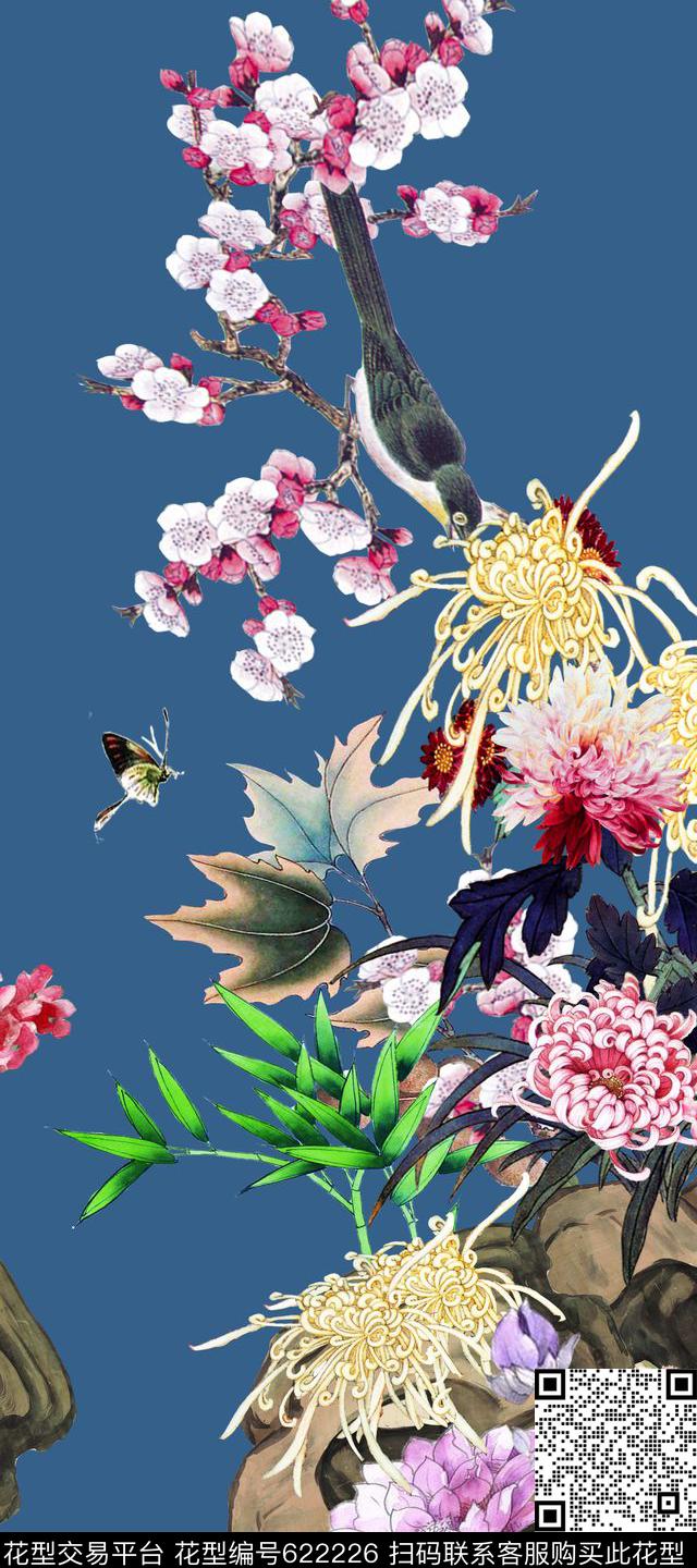 花鸟菊花花朵数码印花华亿平台下载（图片编号: 622226） - 瓦栏（Walan）