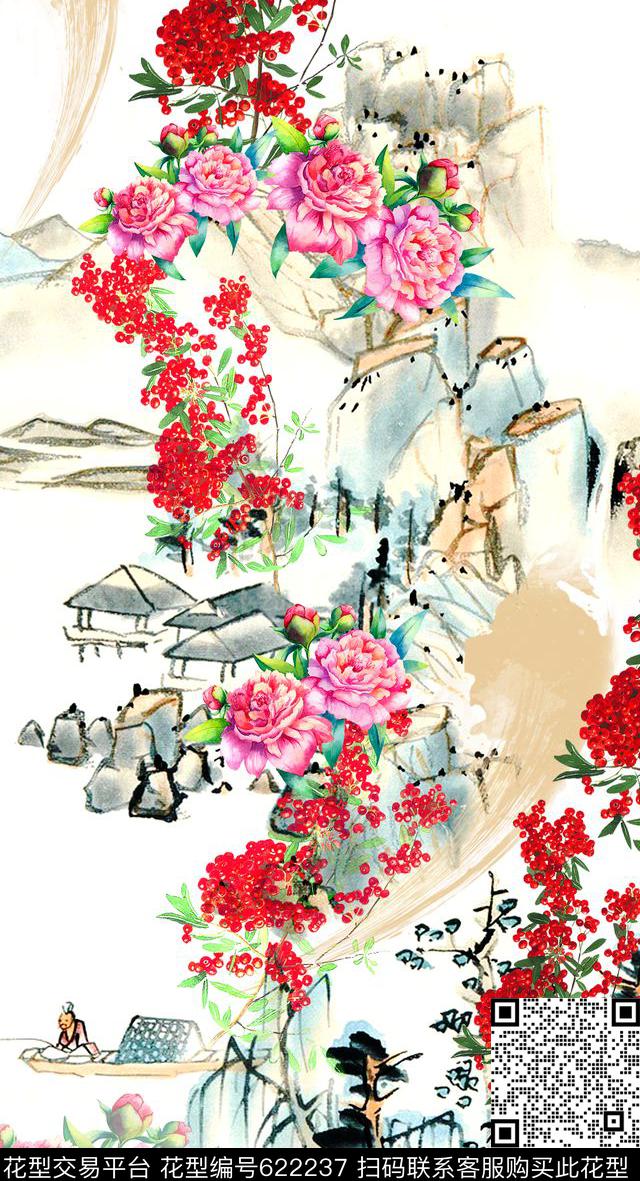 国画山水画民族风数码印花华亿平台下载（图片编号: 622237） - 瓦栏（Walan）